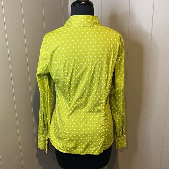 Boden 6 Long Sleeve Polka Dot Button Up Fitted Top Lime Green - Picture 4 of 6
